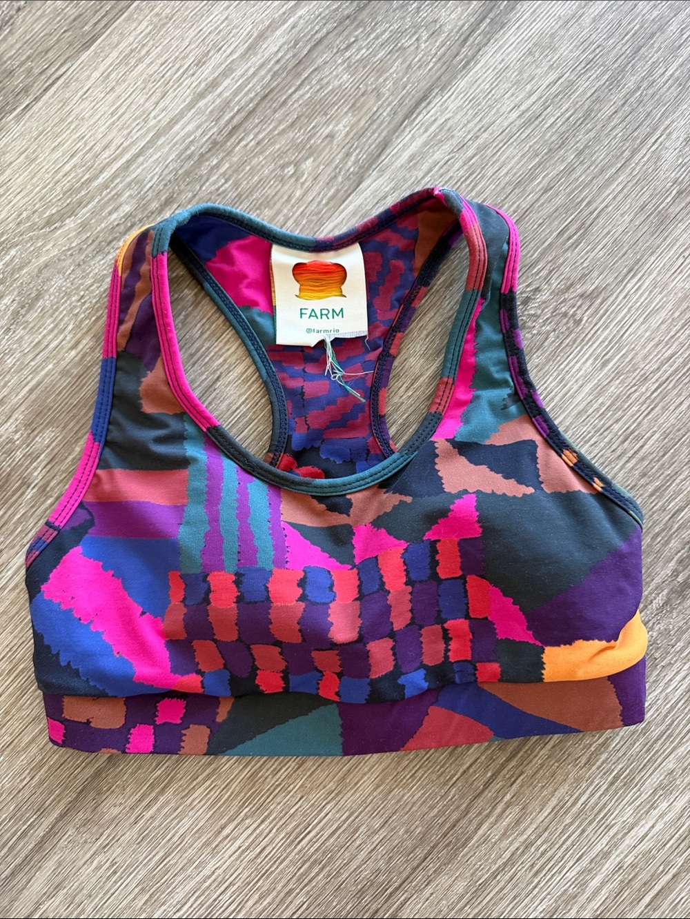 Farm Rio Abstract Patches racerback sports bra geometric print multicolor XS